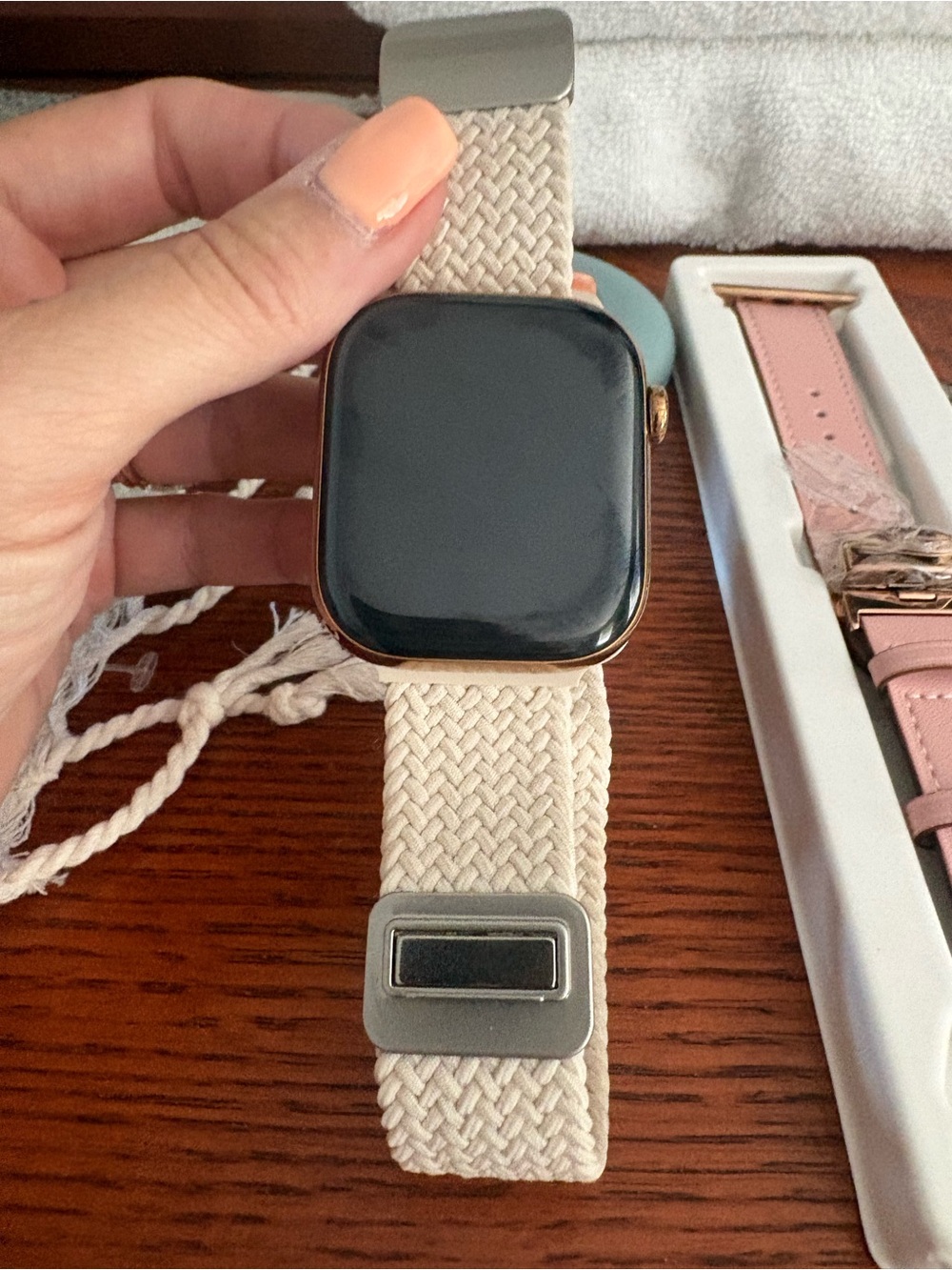 Apple series 10 watch GPS+cell with Cream Braided Nylon Band and 10 other bands